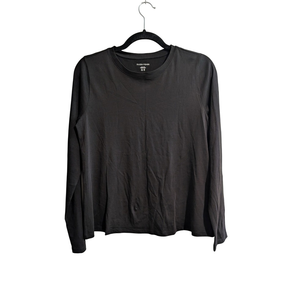Eileen Fisher Top Womens XS Black Organic Cotton Long Sleeve Crew Neck Tee